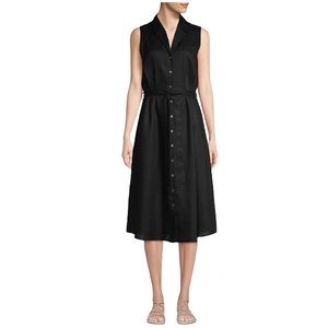 Saks Fifth Avenue Black Belted Linen Shirtdress S